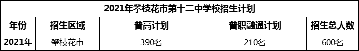 2024年攀枝花市第十二中學(xué)校招生計(jì)劃是多少？