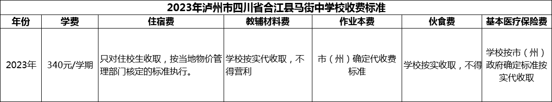 2024年瀘州市四川省合江縣馬街中學(xué)校學(xué)費(fèi)多少錢？