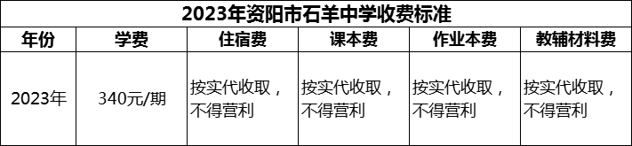 2024年資陽市石羊中學(xué)學(xué)費多少錢？