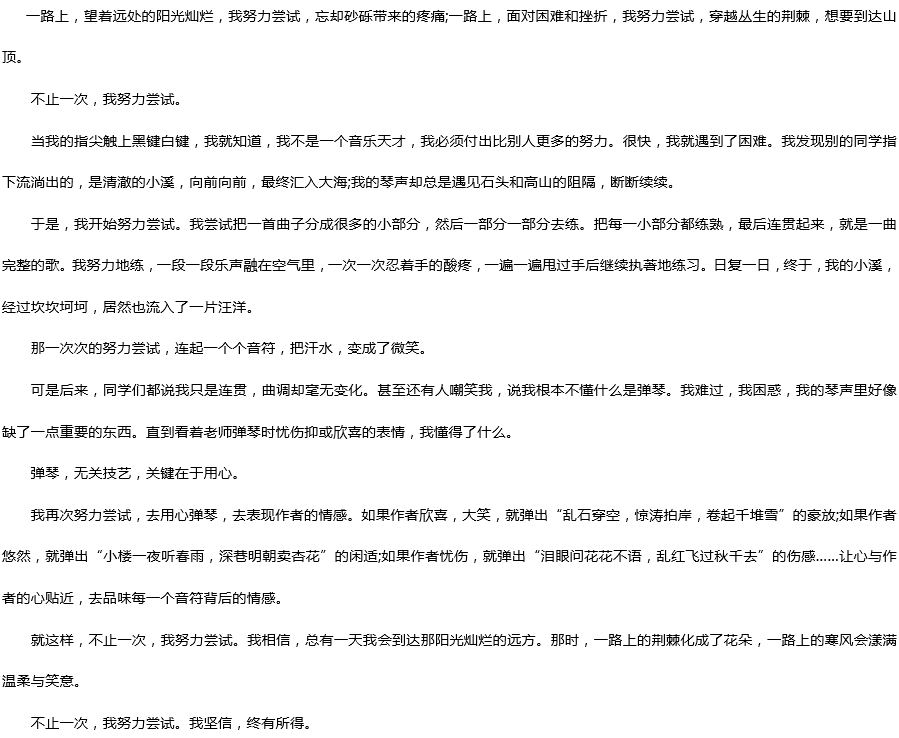 2019中考滿分作文：不止一次，我努力嘗試過