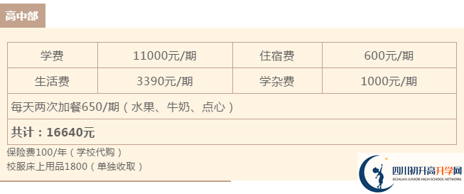 2021年雅安北附實驗學校住宿費用是多少？