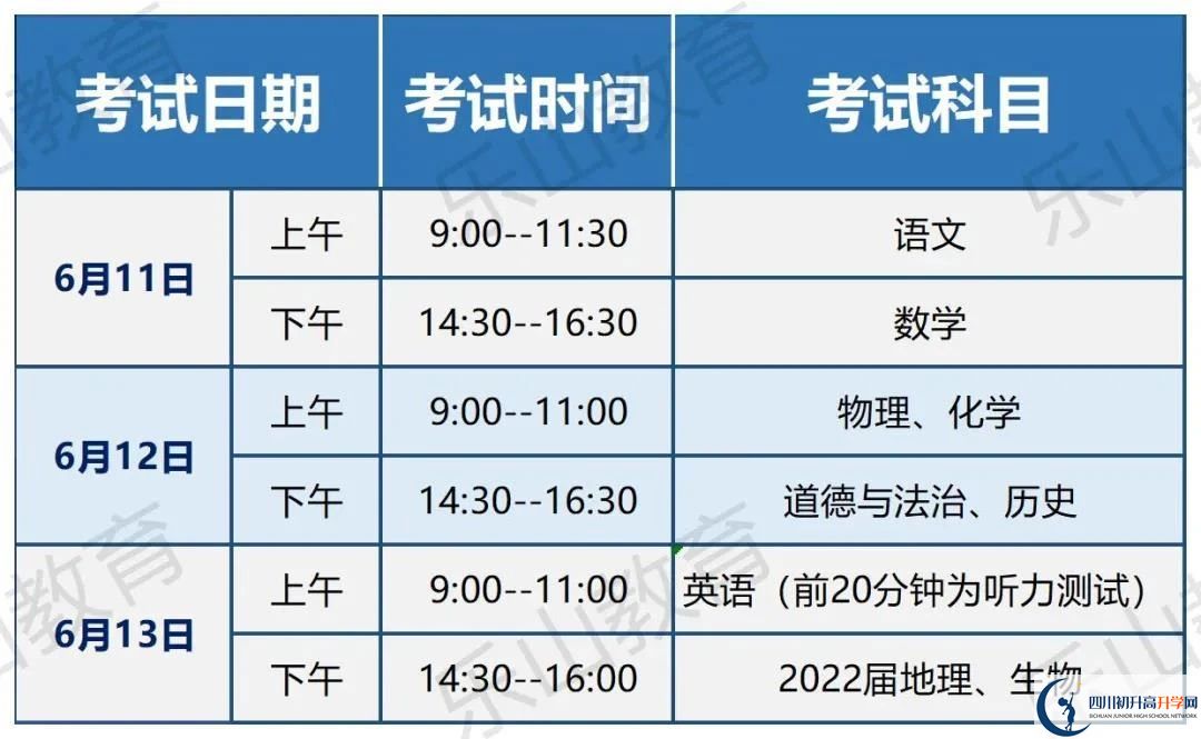 2022年樂山市會考時間安排情況